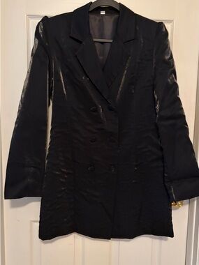 Source Unknown Black Double-Breasted Longline Blazer